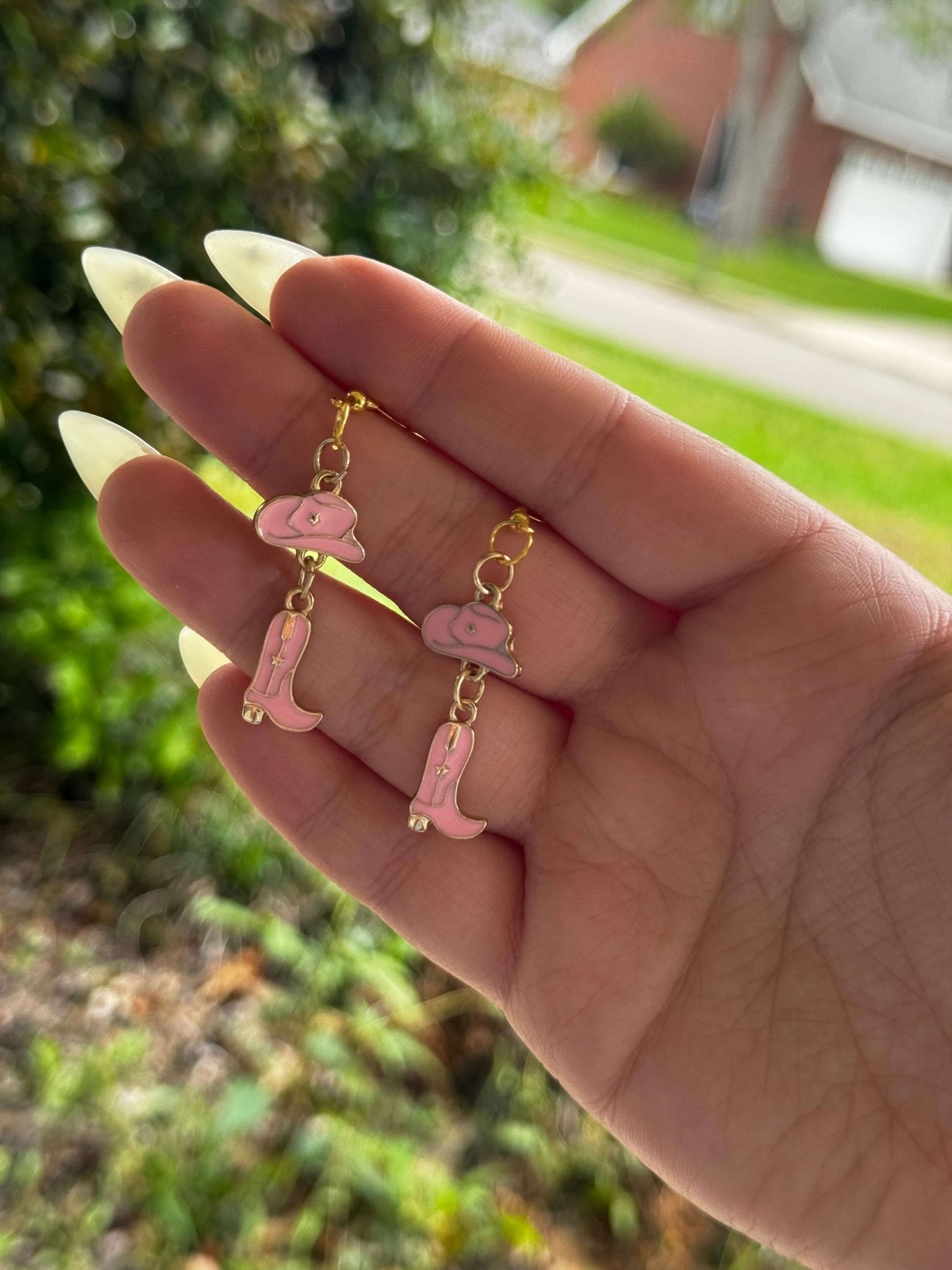 Cowgirl Earrings: Pink Western Boot & Hat Jewelry - Handmade Cottagecore Earrings