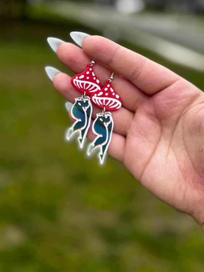 Mushroom Lady Earrings: Unique novelty earrings by Mushroom Lady Co. Handmade jewelry for fantasy and nature lovers.