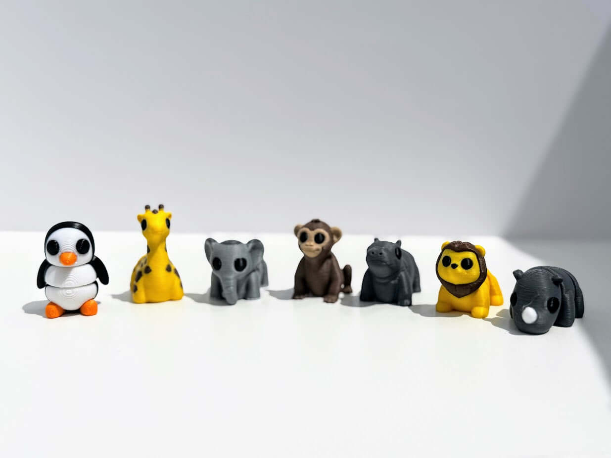 3D Printed Zoo Animals Fidget Toys - Handmade in Mississippi, Penguin, Giraffe, Elephant, Hippo, Lion, Rhino & Monkey