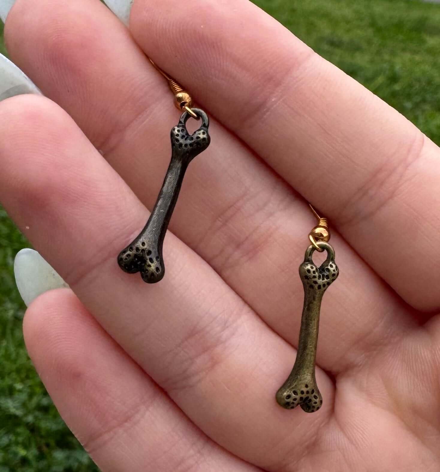 Bone Earrings: Spooky Skeleton Jewelry by Mushroom Lady Co. Handmade Dog Bone Earrings - Halloween Jewelry