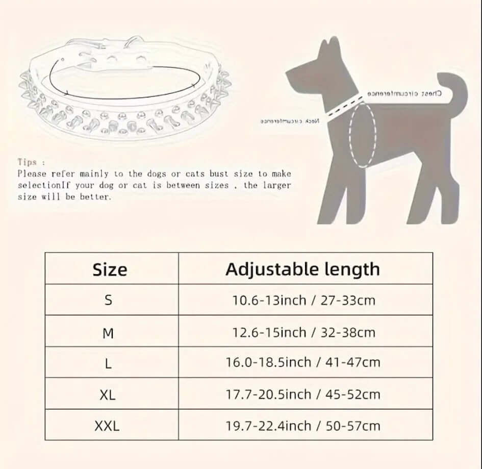 Dog Collar Sizing Chart: Spiked & Studded. Measure your pet for a perfect fit!