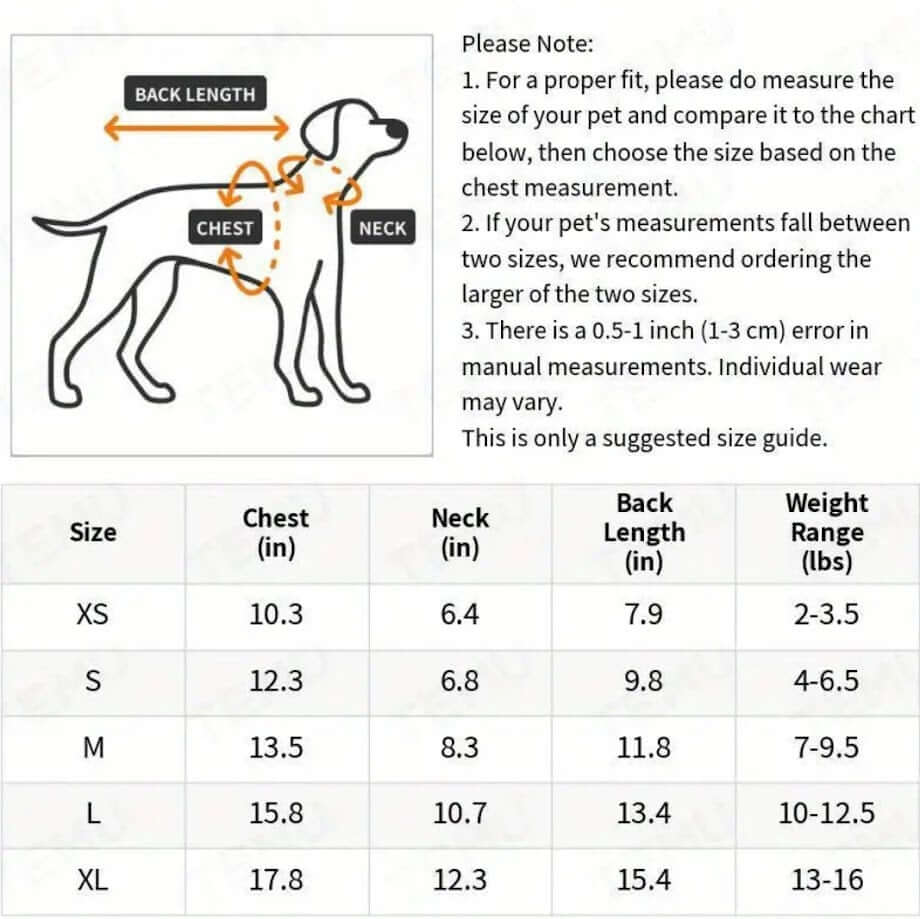Dog Dress Size Chart: Measure chest, neck, and back length | Main Street Collective