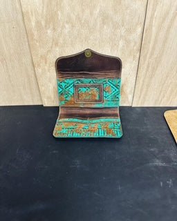 Turquoise Aztec Leather Wallet for Women | Main Street Collective Card Holder with Magnetic Clasp