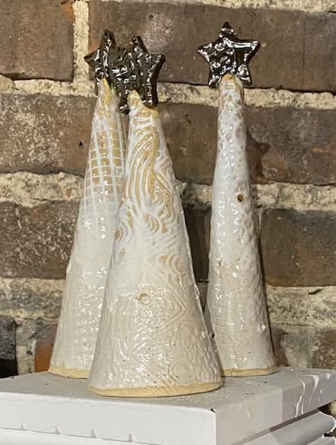Handmade Ceramic Christmas Trees with Star Toppers: Holiday Pottery Decor