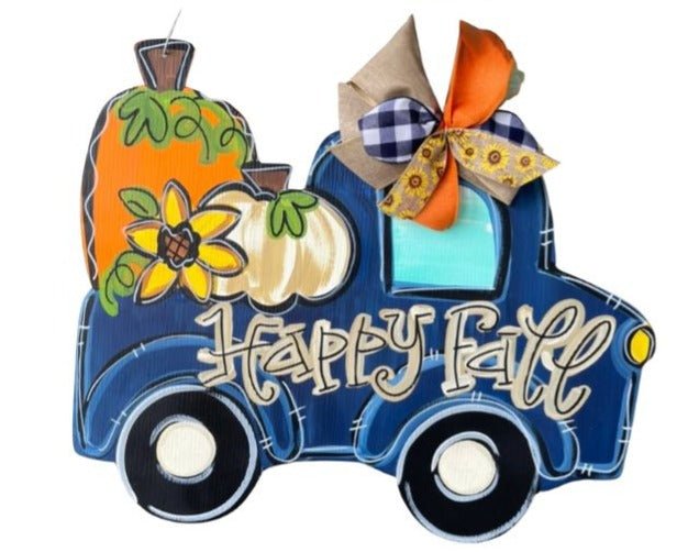 Rustic Fall Truck Door Hanger: Pumpkins & Sunflower Decor - Autumn Season