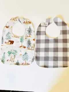 Farm Animals & Plaid Reversible Baby Bib - Handmade Cotton Flannel