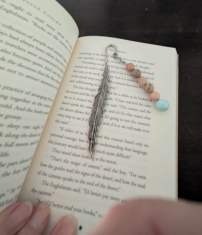 Feather Bookmark Turquoise & Opal - Handmade Silver Page Marker Artisan Gift