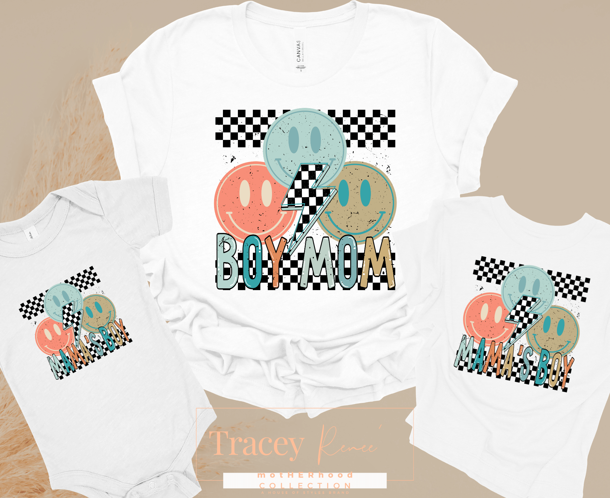 Boy Mama Checkered Smiley T-Shirt