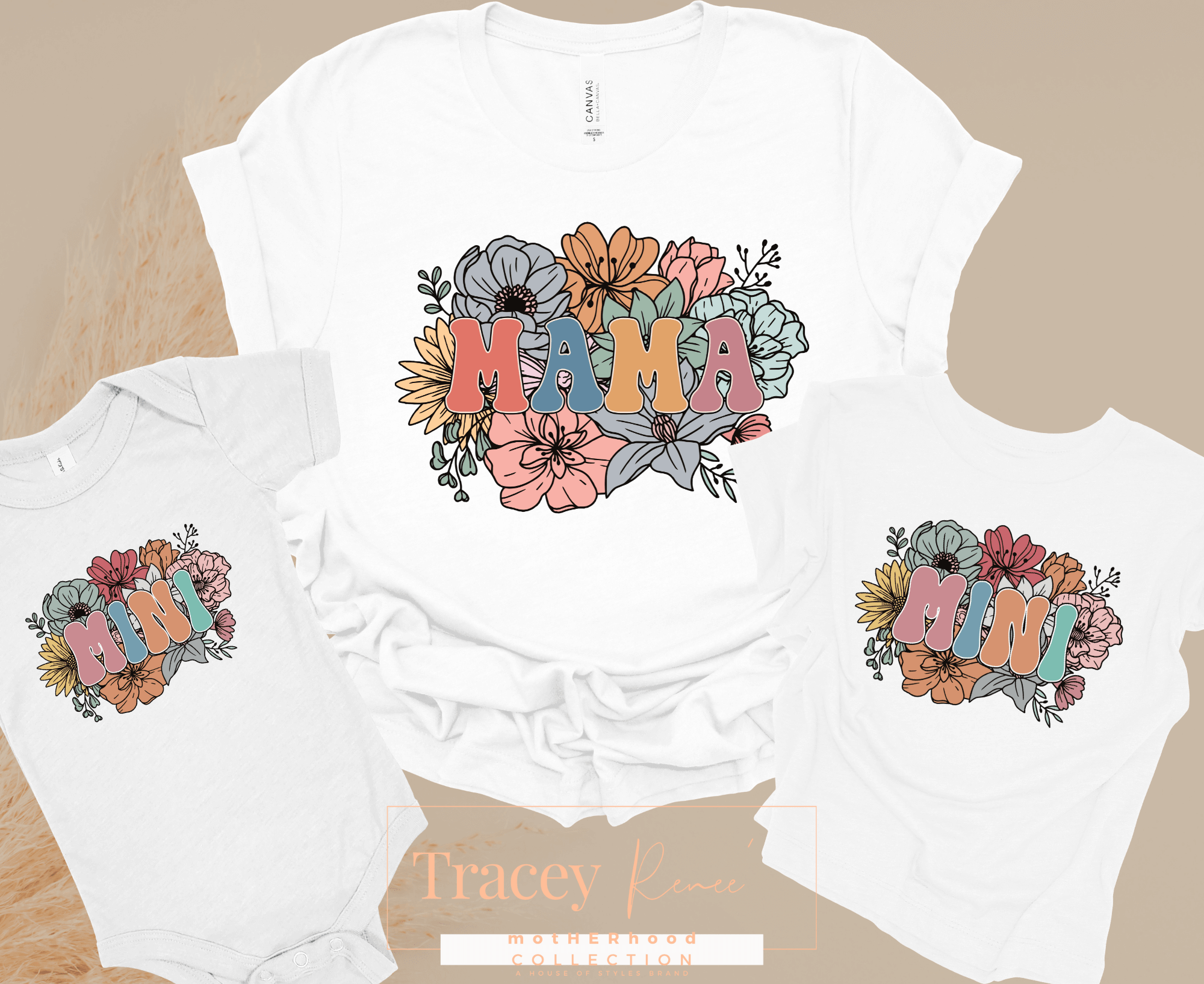 Mama Mini Floral Matching Set T-Shirt Onesie Tracey Renee Motherhood Collection.