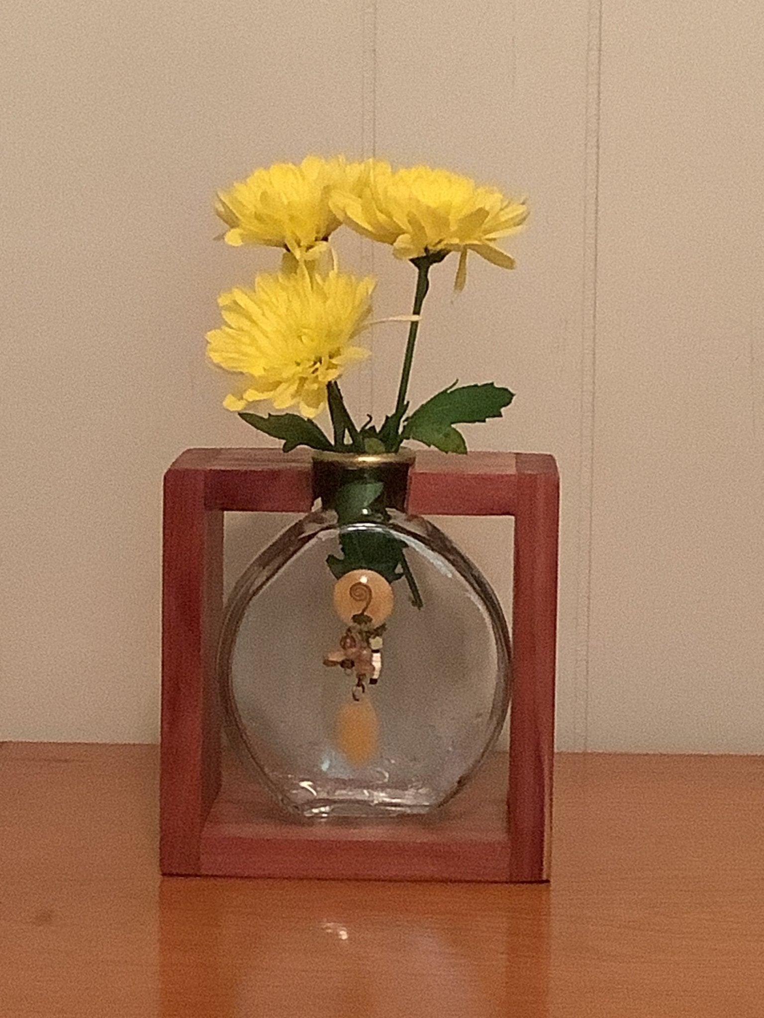 Yellow Chrysanthemum in Cedar Vase. Handmade flower arrangement gift. Unique home decor. Shop Main Street Collective L.L.C.