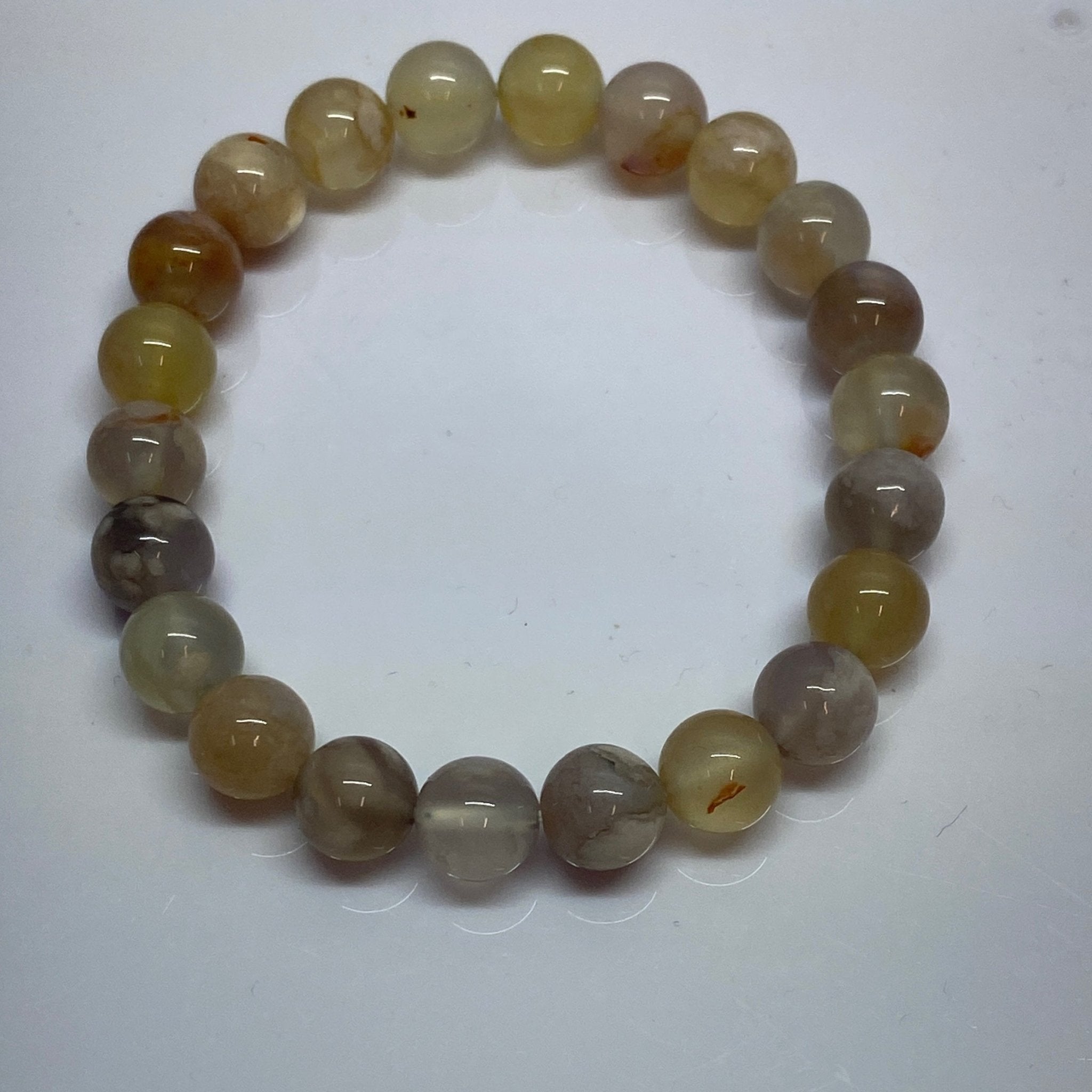 Handmade Flower Agate bracelet with 8mm natural gemstone beads from Hands of Earth Energy
