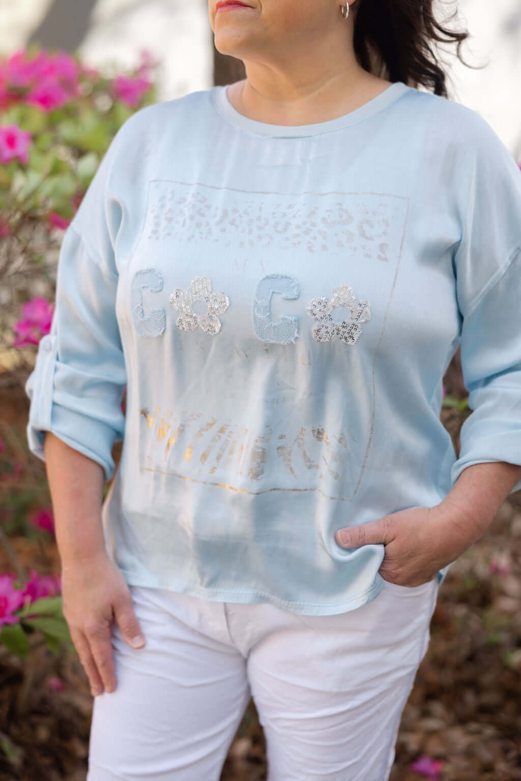 Coco Gold Foil Silk Top: Italian Made, Plus Size Fashion