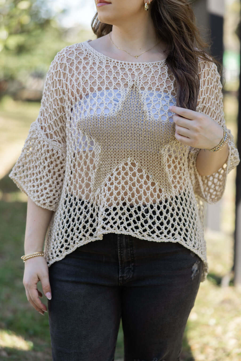Italian Crochet Star Top: Bohemian chic, open-knit style with metallic star detail. Summer fashion from Main Street Collective.