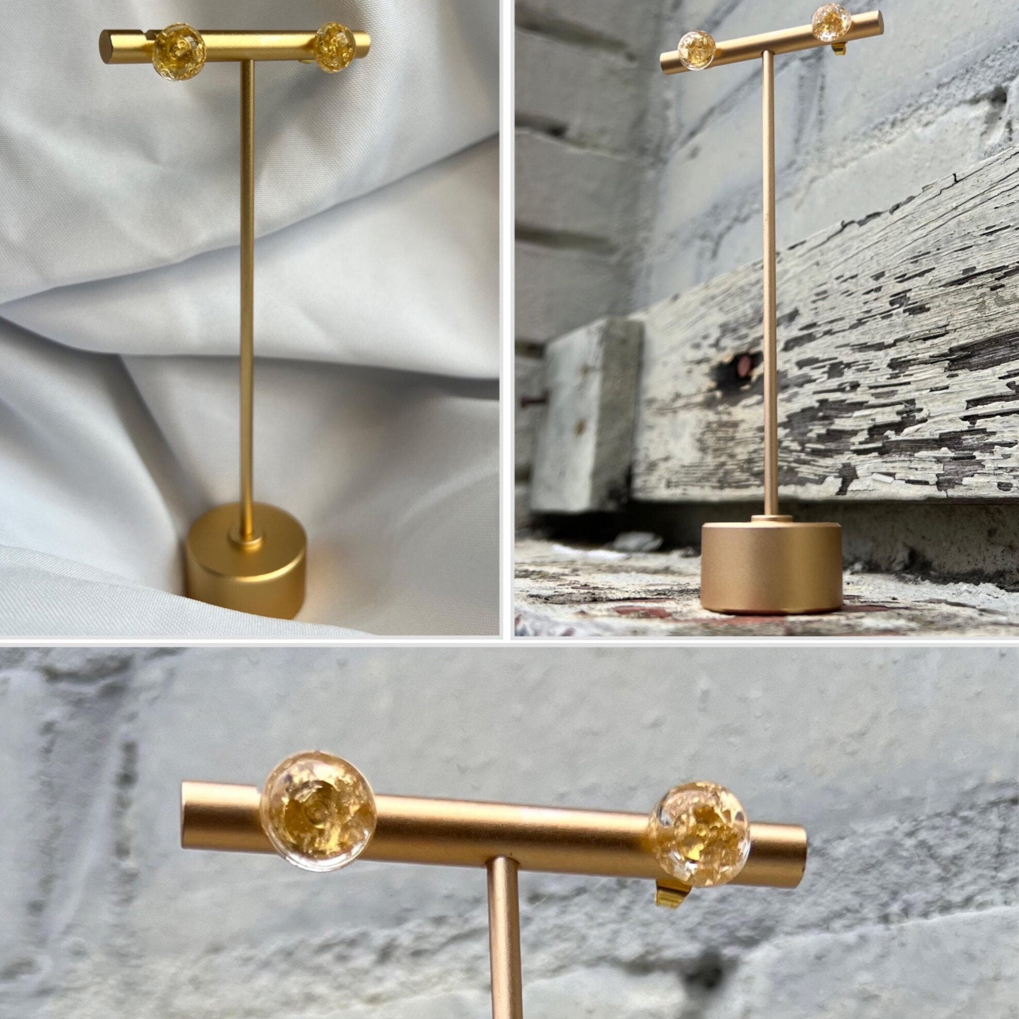 Golden Hour Earrings: Gold Leaf Resin Studs - Handmade Jewelry by Main Street Collective.