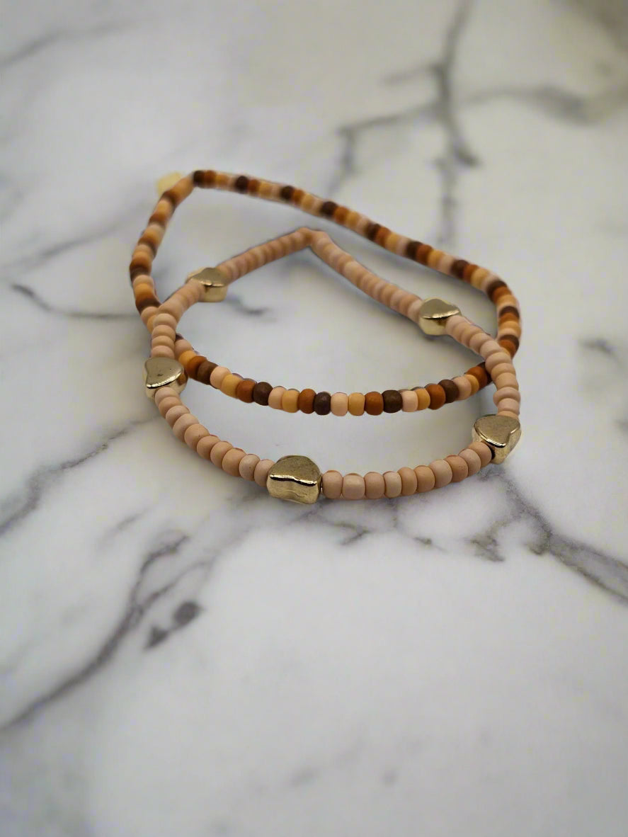Full view of Golden Heart Beaded Bracelet Set from The Tween Space – Mississippi handmade gift