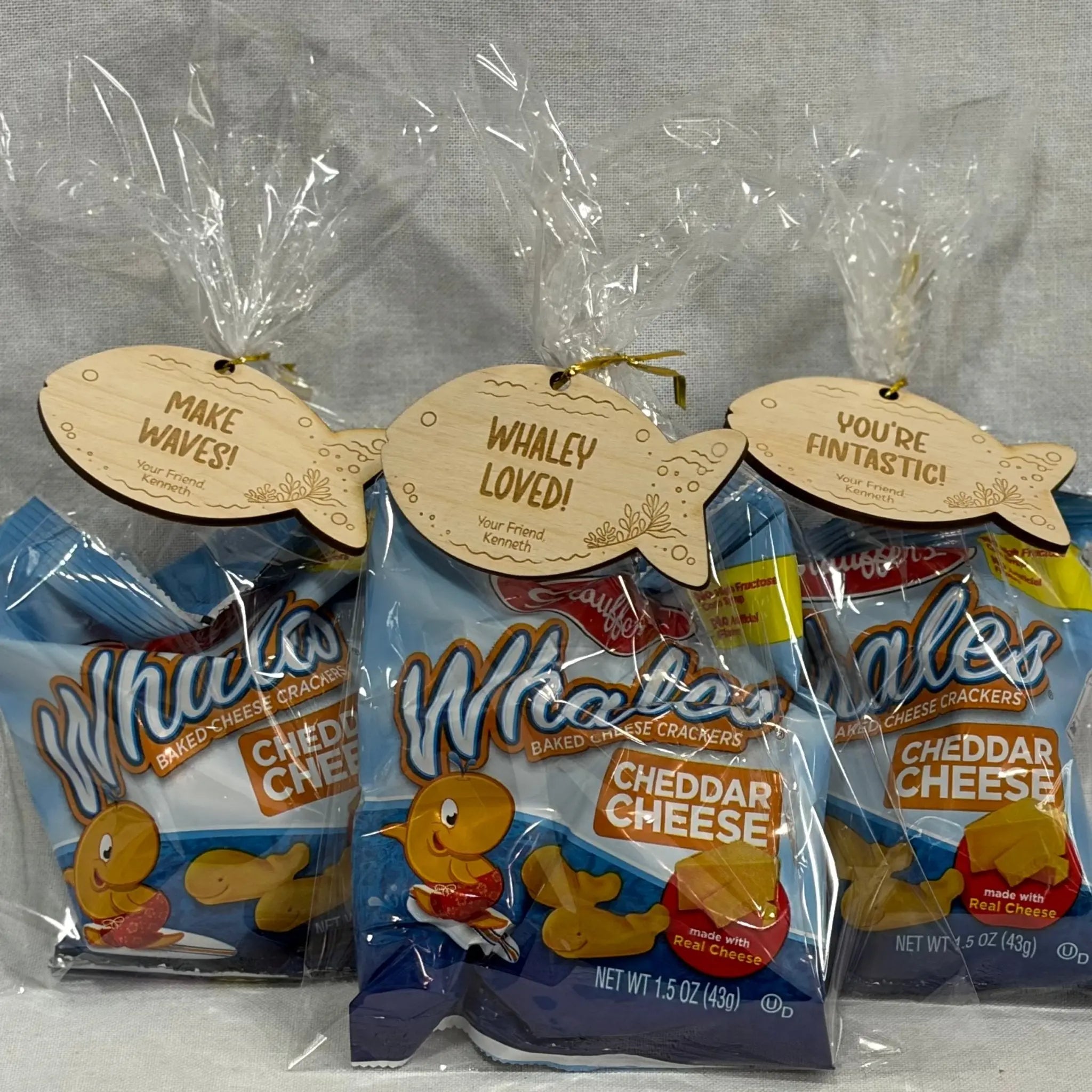 Whales Crackers Valentine's Day Gifts - Wooden Fish Tags for Classroom Treats & Favors. Cute Snack Valentines!