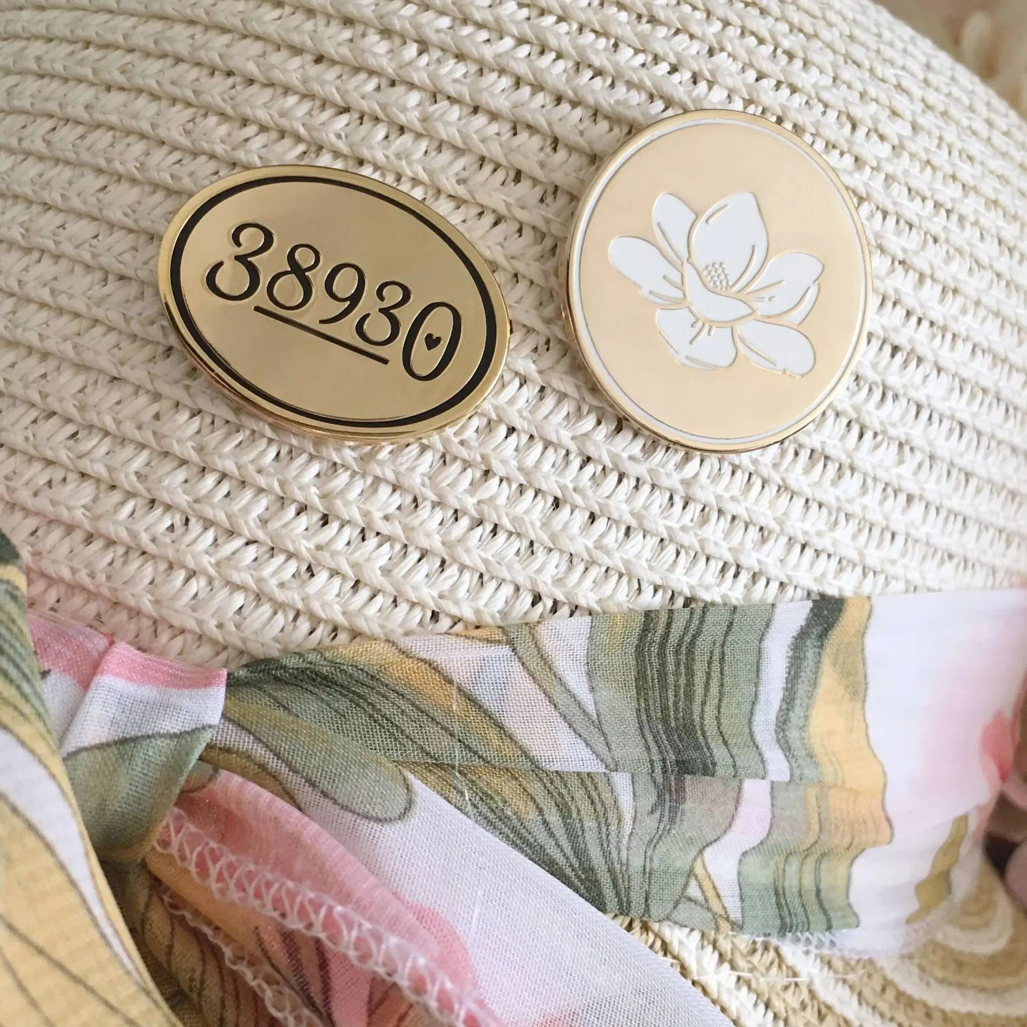 Magnolia & Greenwood MS Zip Code Enamel Pins on Hat - Mississippi Gift