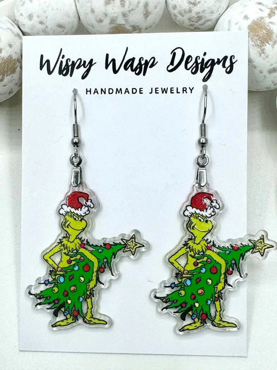 Grinch Christmas Earrings: Whimsical Holiday Jewelry, Handmade Artisan Design