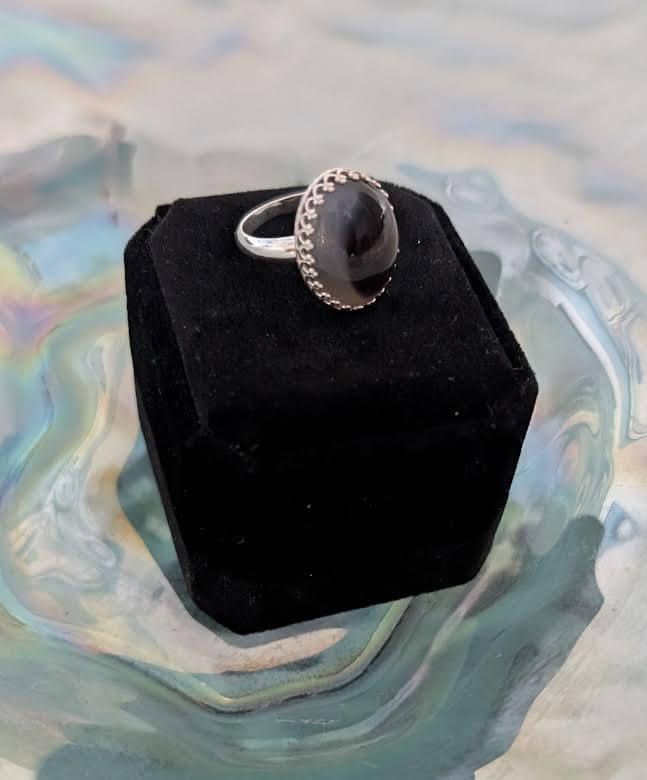 Black Agate Ring Sterling Silver Size 7 - Handmade Indian Agate Jewelry - Main Street Collective L.L.C