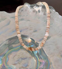 Mississippi handmade gift – Heshi necklace with Aventurine barrel and Mother-of-Pearl beads by Solid Rock Jewelry.