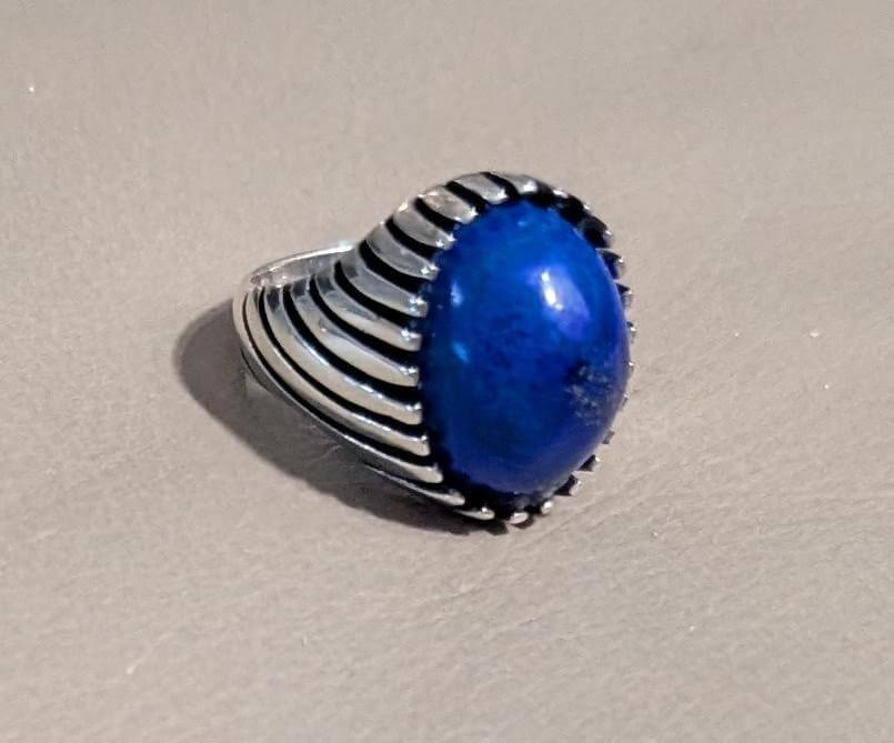 Bold artisan jewelry ring with Lapis Lazuli – handmade in Mississippi by Solid Rock Jewelry.