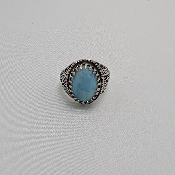 Larimar Ring Sterling Silver, Handmade Blue Stone Ring - Size 12, Artisan Jewelry