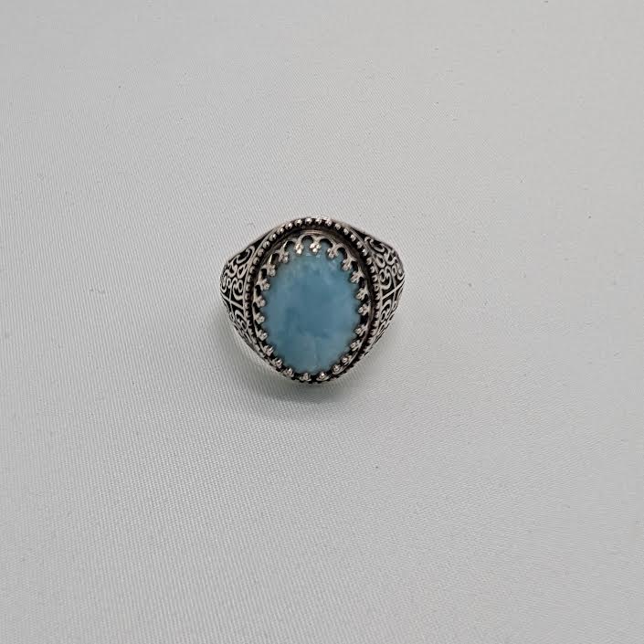 Bold Handmade Larimar Ring (Size 12)