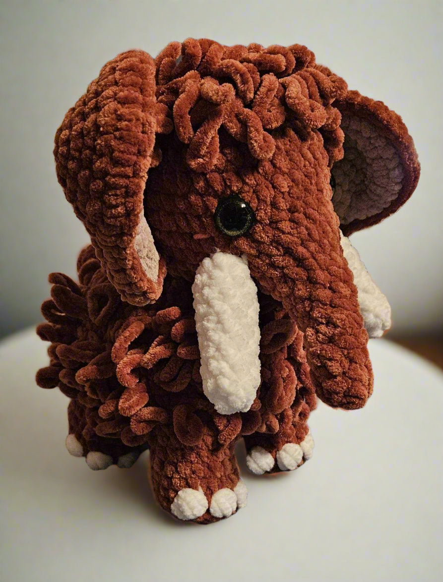 Handmade Tully the Mammoth amigurumi plush toy by Klassy Krafts.