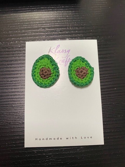 Handmade crochet avocado earrings - hypoallergenic lightweight jewelry.