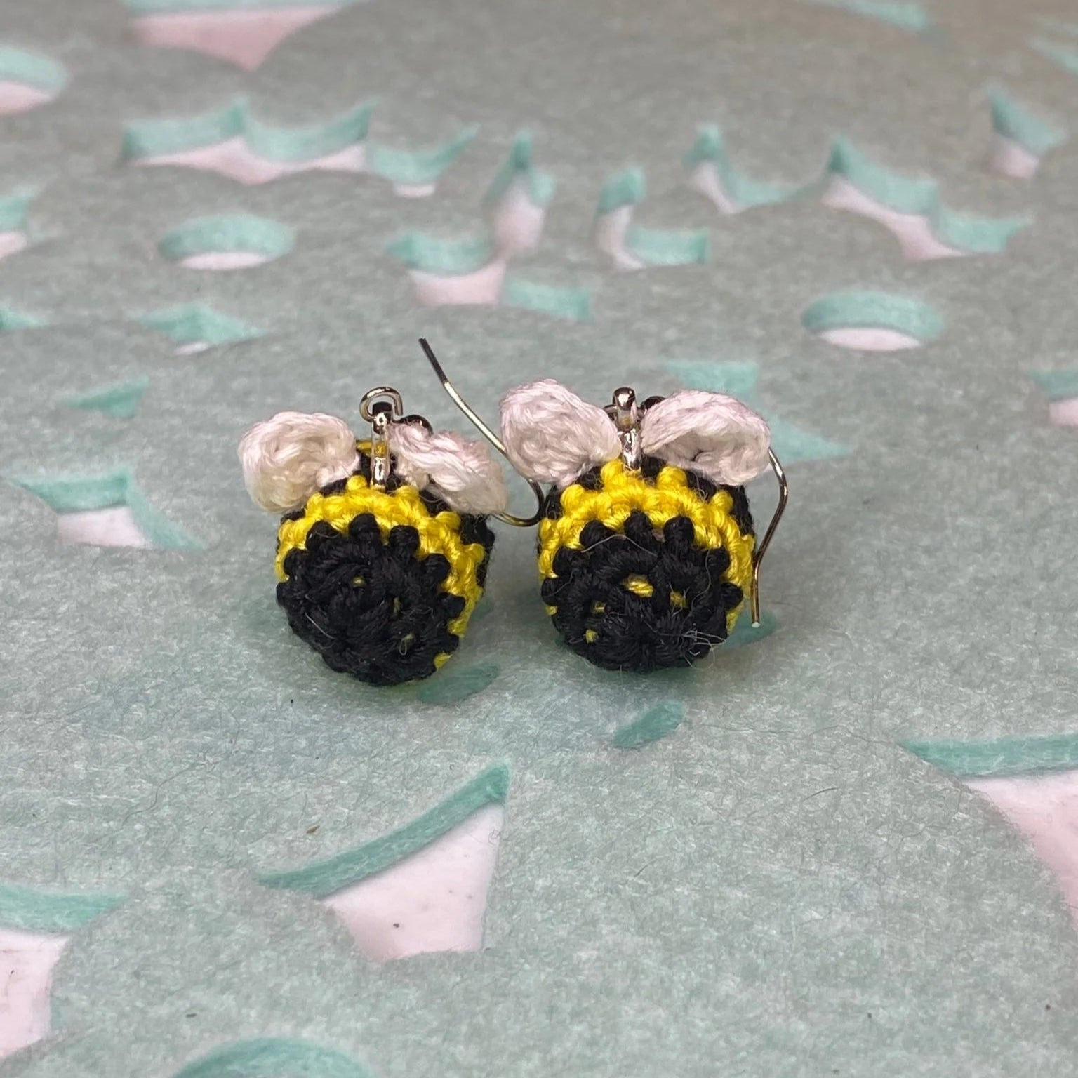 Handmade crochet bee earrings - lightweight hypoallergenic jewelry.