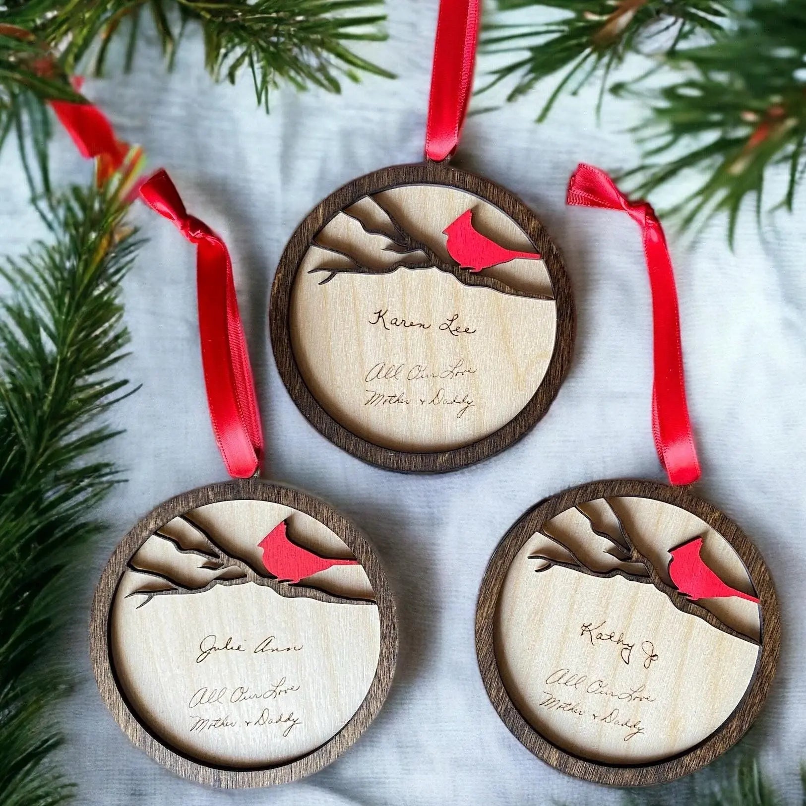 Cardinal Christmas Ornaments: Handwriting Keepsake - Personalized Memorial Gift