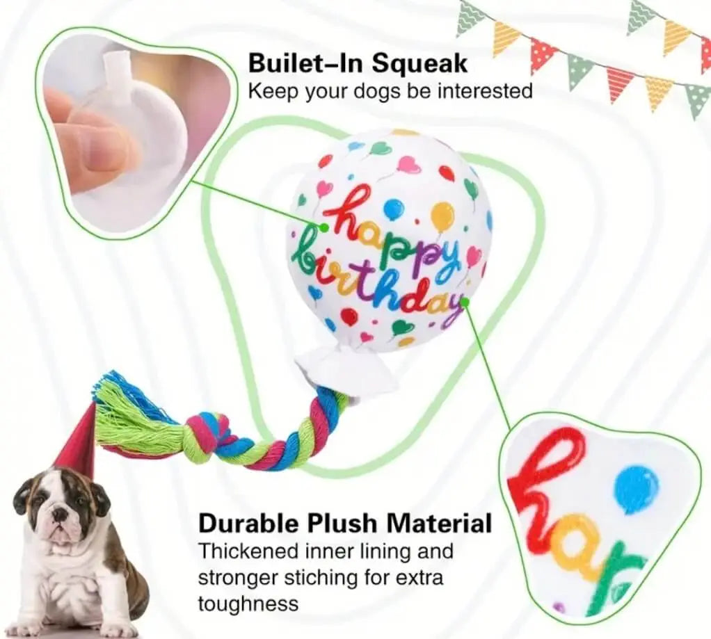 Happy Birthday Squeaky Dog Toy - Plush Birthday Balloon Toy for Dogs | Coastal Couture Pet Boutique