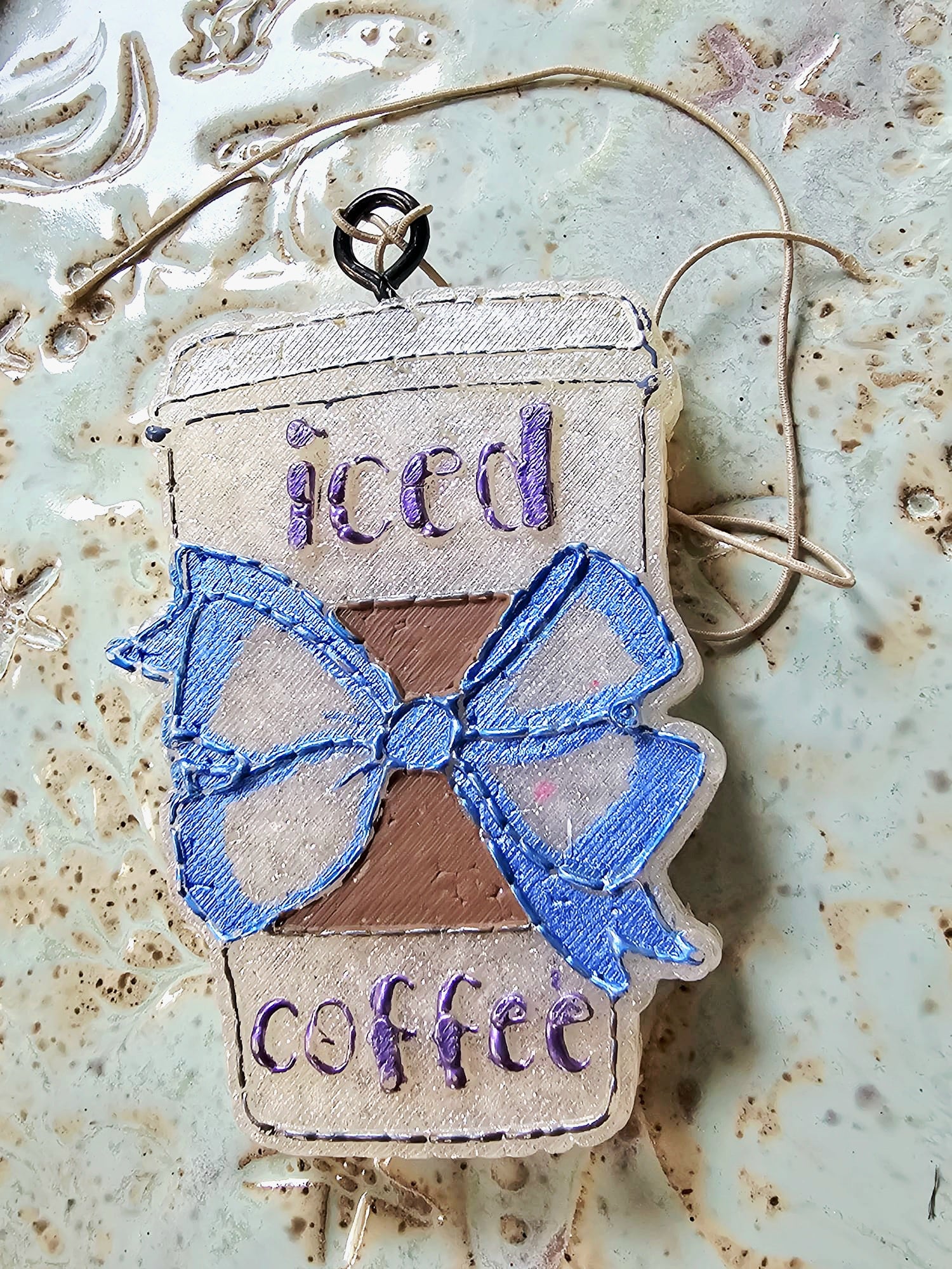 Iced Coffee Car Freshie: Handmade aroma bead air freshener for coffee lovers by Main Street Collective. #carfreshner #coffeelover
