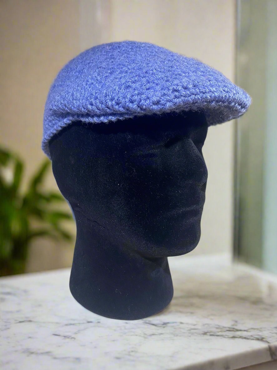 Blue Crochet Newsboy Cap, Handmade Kangol Style Hat for Teens & Adults - Main Street Collective