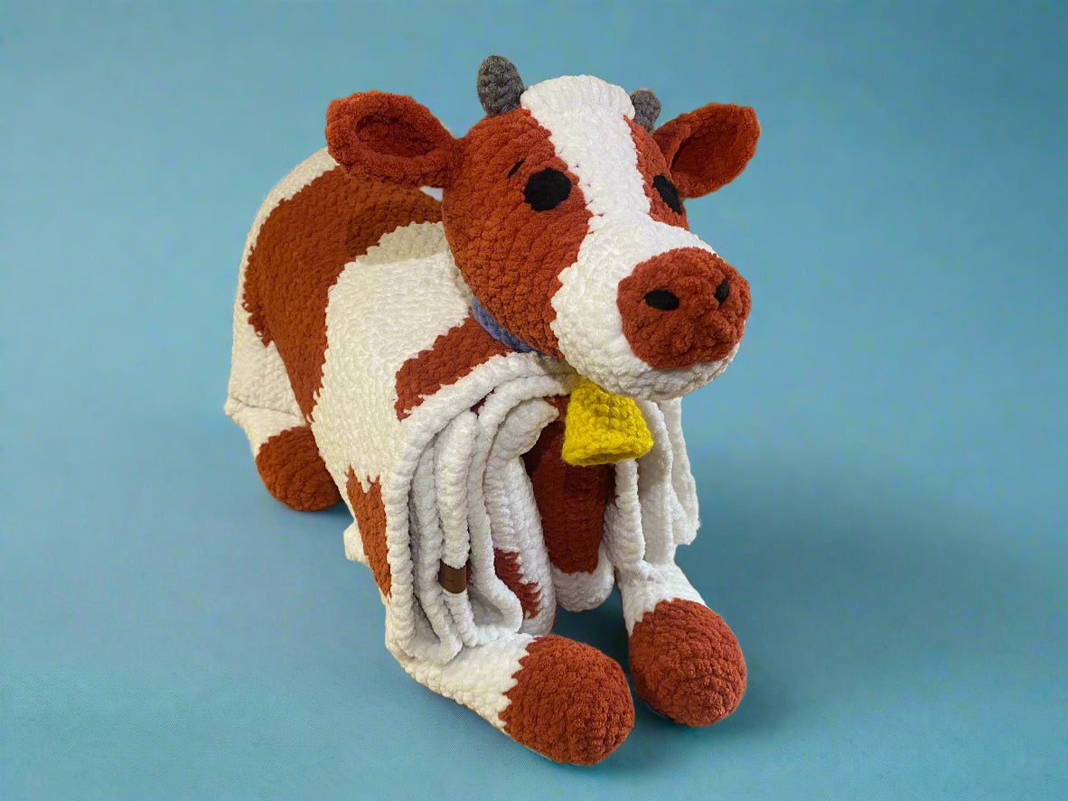 Crochet Cow Blanket: Handmade Chenille Yarn Baby Blanket & Plush Toy for Kids - Soft, Cuddly Gift