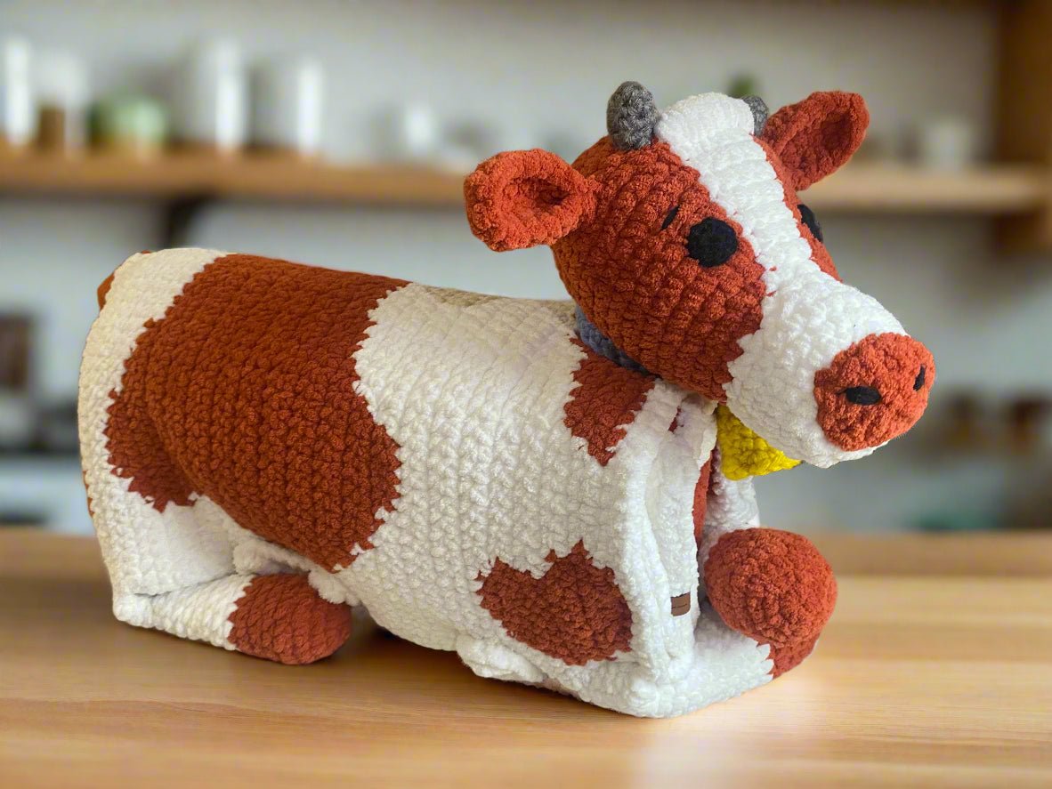 Handmade Crochet Cow Blanket - Soft Chunky Chenille Yarn, Children's and Adult Sizes. Perfect Baby Gift!