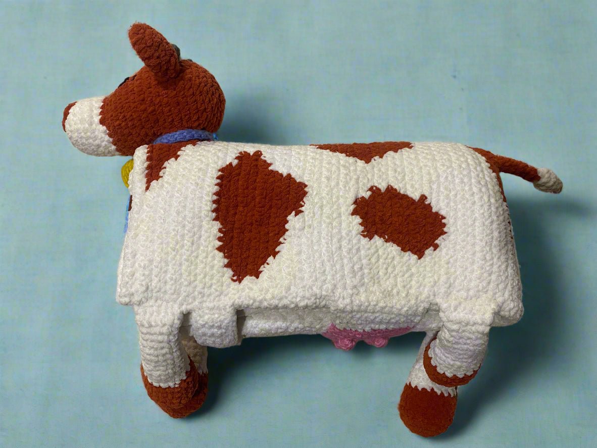Handmade Crochet Cow Blanket - Cuddly Chenille Yarn - Main Street Collective
