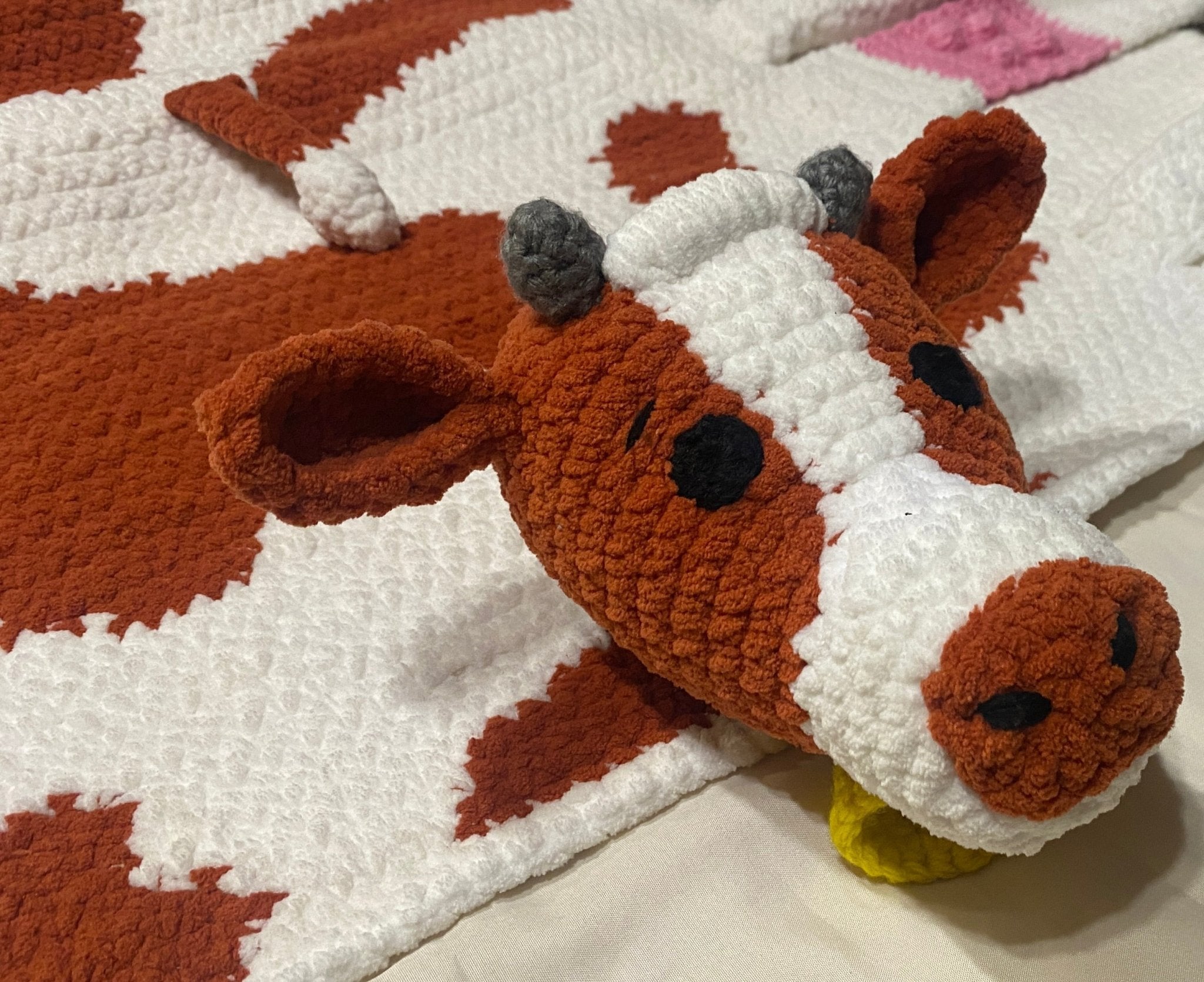 Handmade Crochet Cow Blanket - Soft, Cozy Plush Toy for Babies, Toddlers, Children, Adults - Children's or Adult sizes