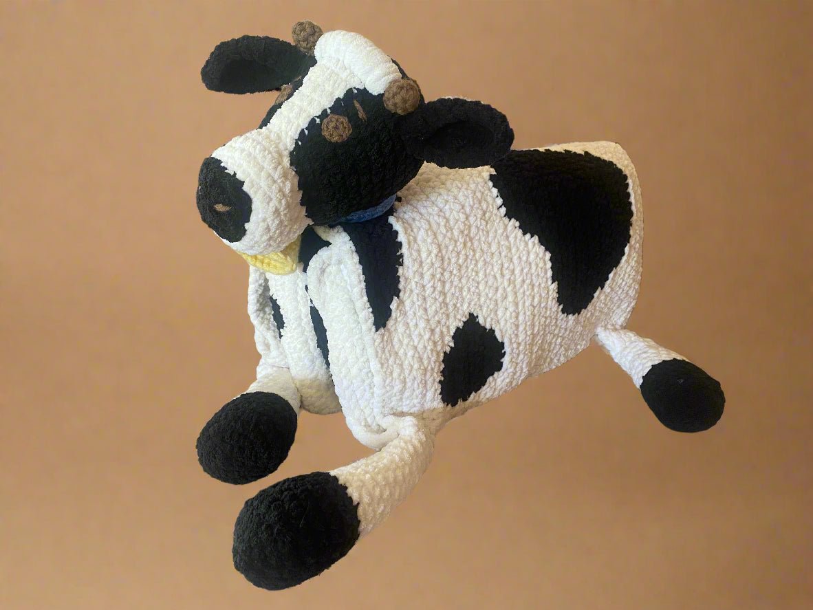 Handmade Crochet Cow Blanket: Plush Animal Toy & Cozy Nursery Decor - Main Street Collective