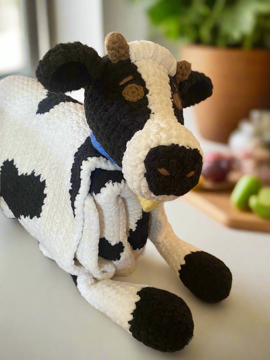 Handmade Crochet Cow Blanket: Soft, Cozy Children's & Adult Size Amigurumi. Play Mat & Blanket in One from Main Street Collective.