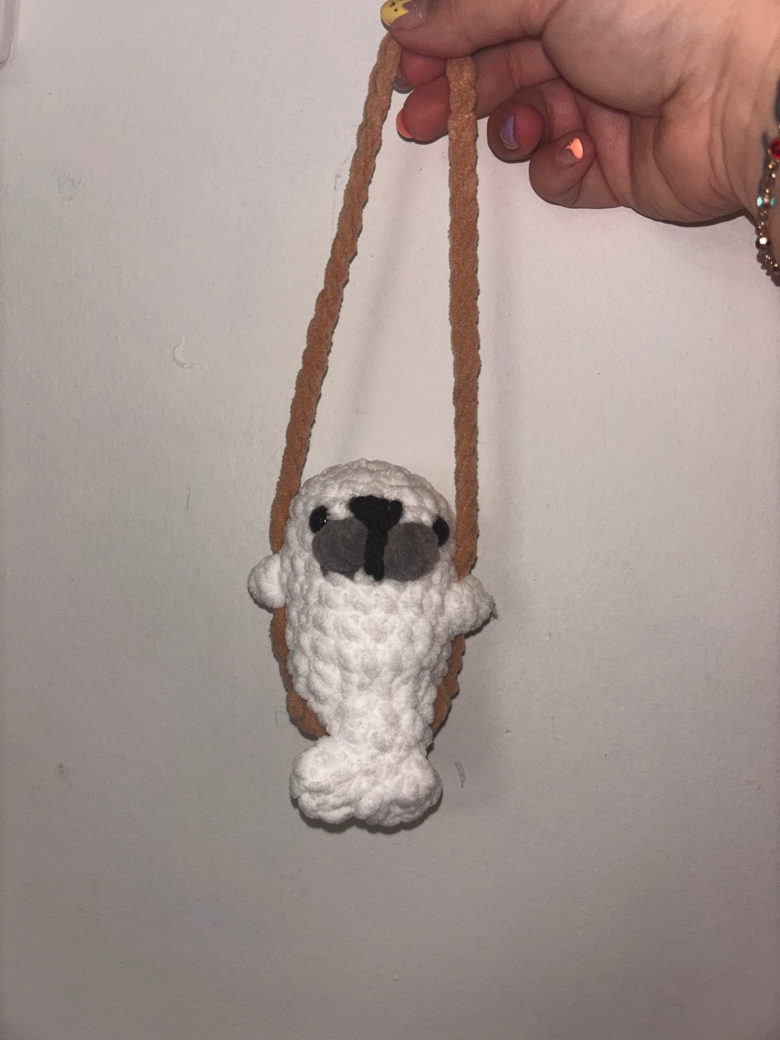 Crocheted Seal Car Swing by Main Street Collective - Cute Handmade Rearview Mirror Charm