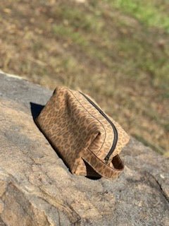 Leopard Print Dop Bag: Brown Leather Toiletry Travel & Makeup Bag by Main Street Collective