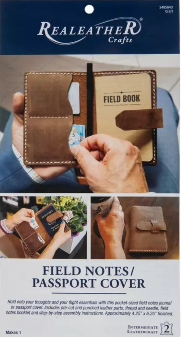 Realeather Crafts leather passport/field book cover. Hand-stitched DIY craft kit.