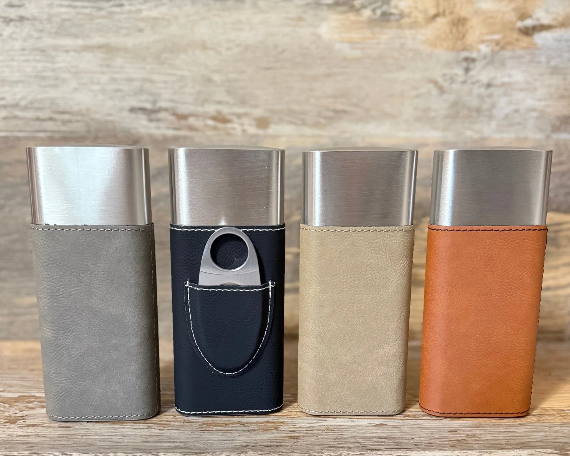 Cigar Holder with Leatherette Wrap and Cutter (Free Customization)