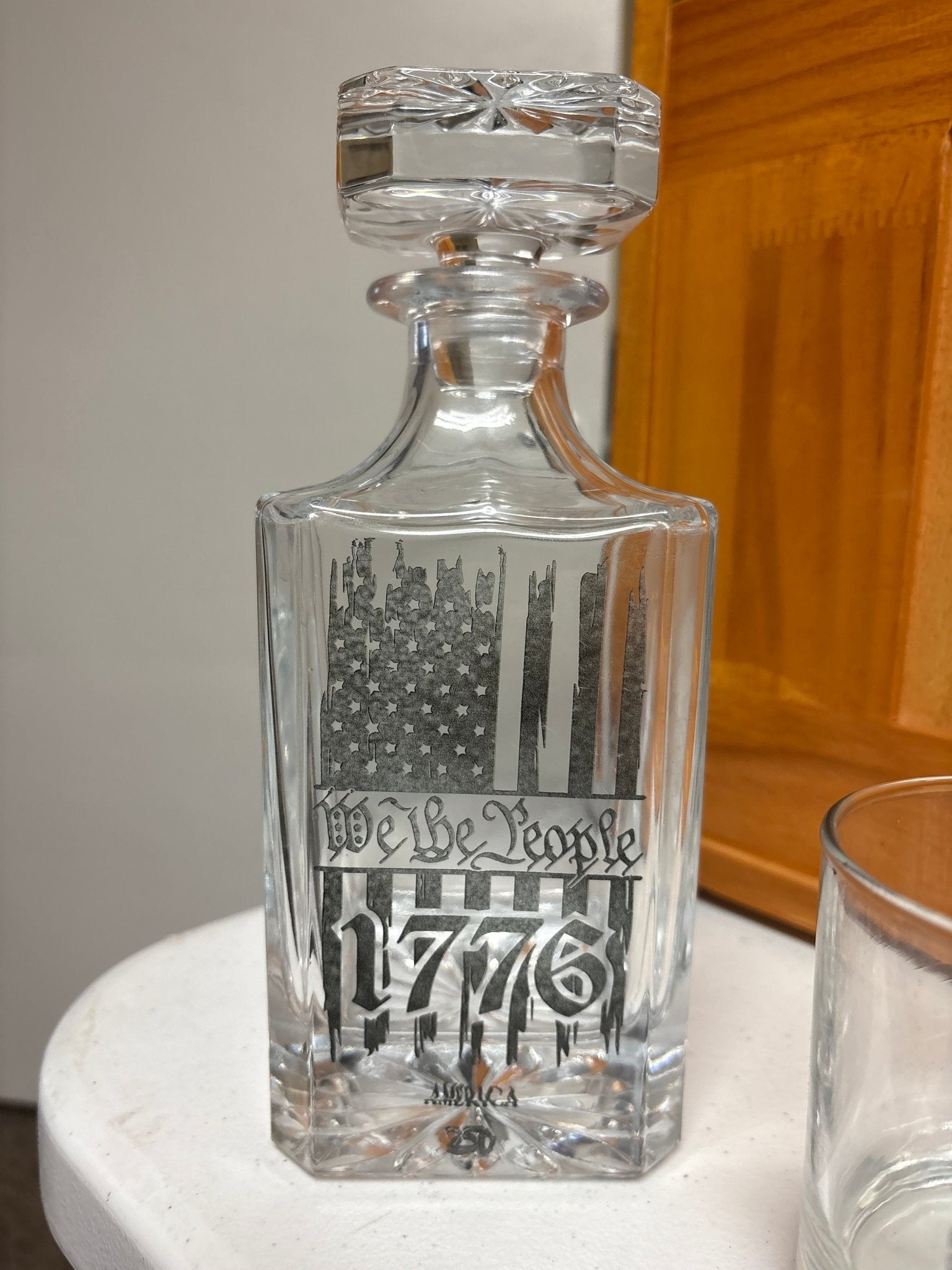 Crystal Whiskey Decanter with American Flag, \"We The People\" and 1776 - Main Street Collective