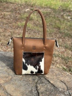 Brown Zippered Purse with Cowhide Patch | Main Street Collective Handbag Tote Bag