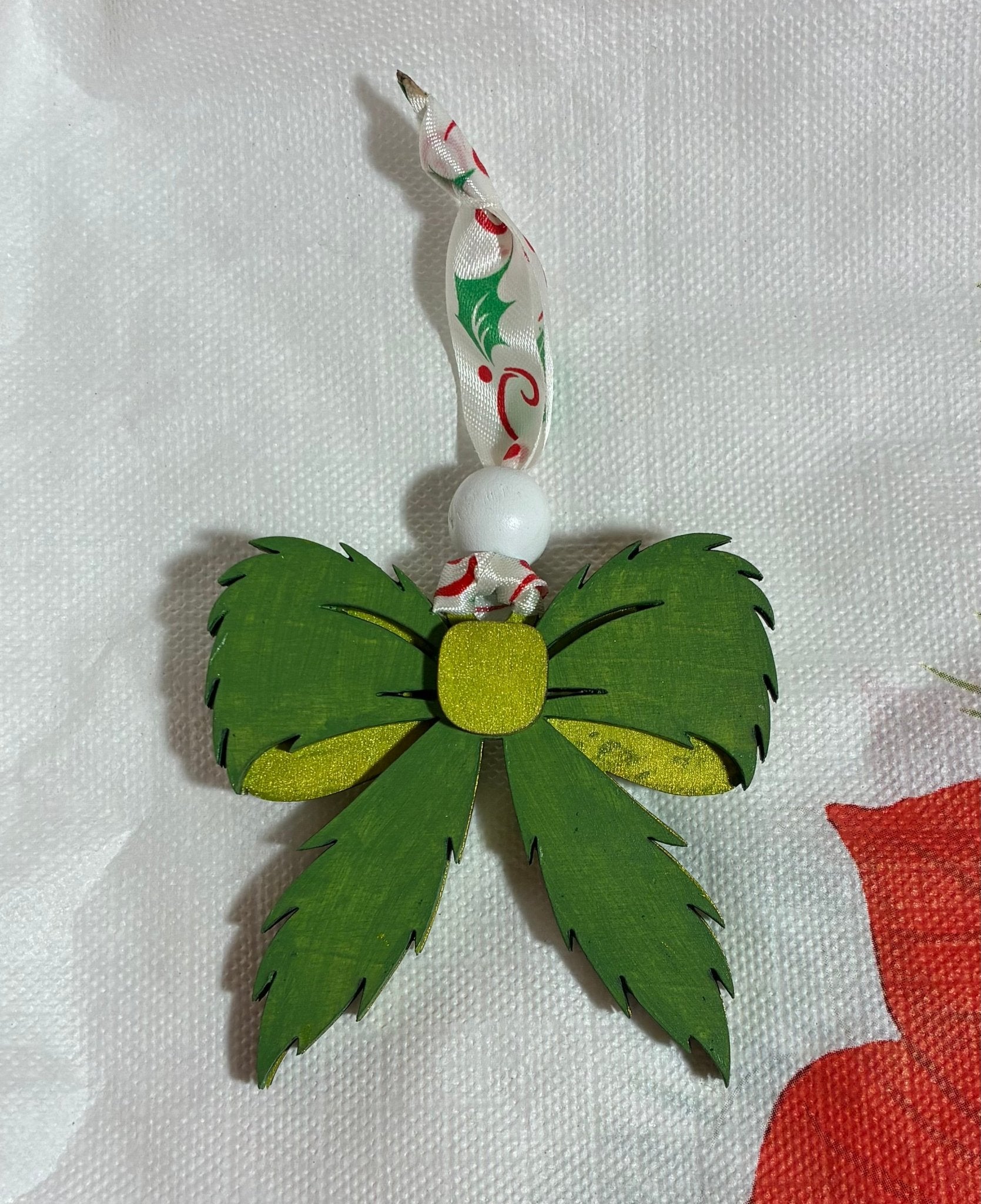 Festive Wooden Bow Christmas Ornament - Hand Painted Holiday Decor from Main Street Collective