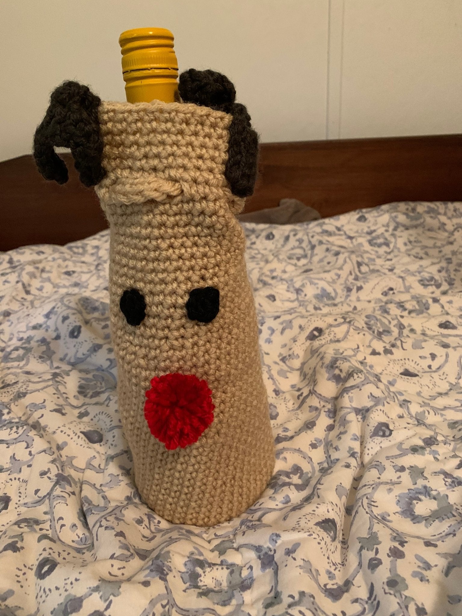 Grinch Wine Bottle Cover, Handmade Crochet Holiday Decoration by Main Street Collective - Funny Gift for Wine Lovers