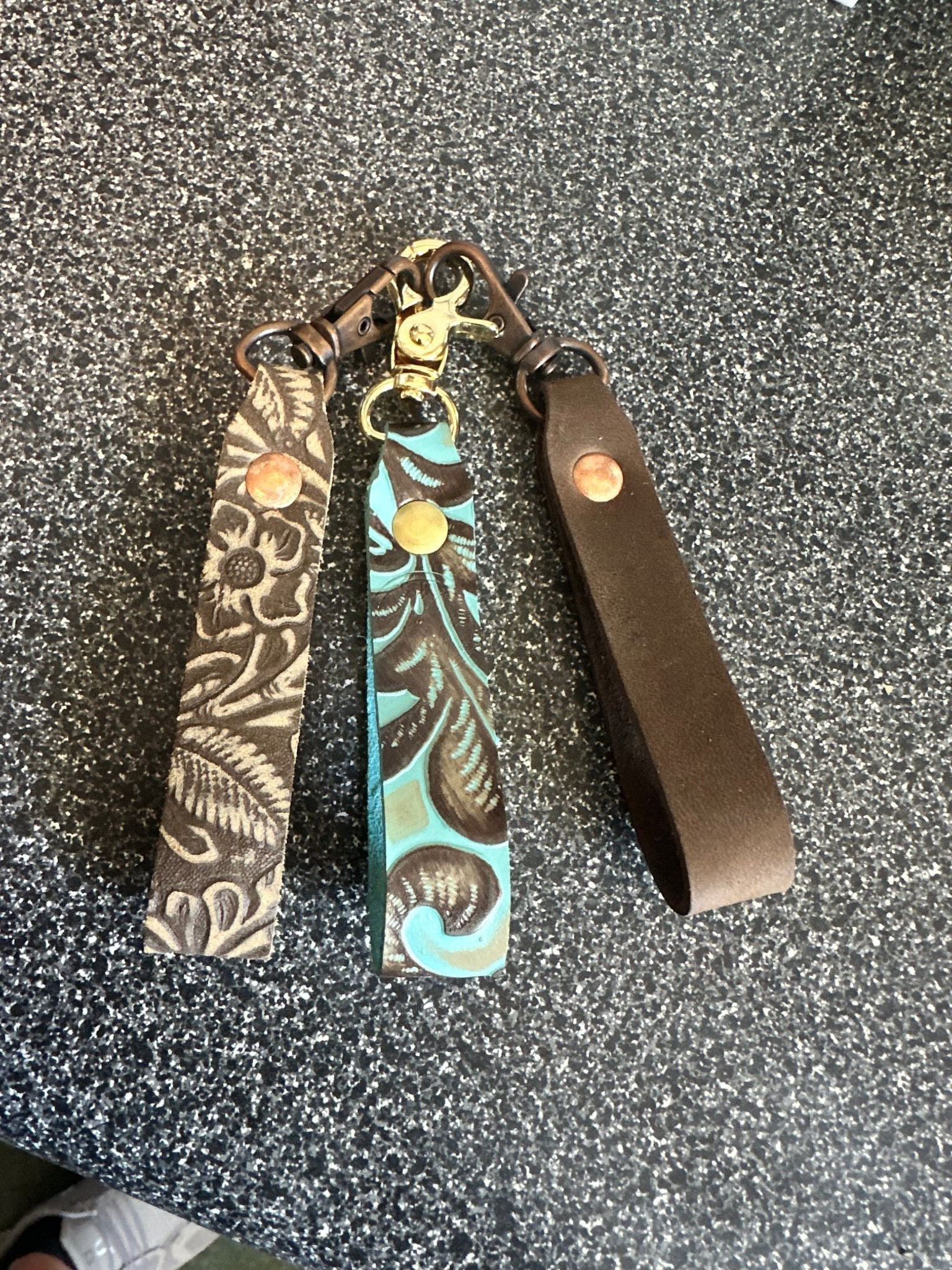 Handmade Leather Keychains: Floral Embossed & Plain. Solid Hardware, Durable from Main Street Collective
