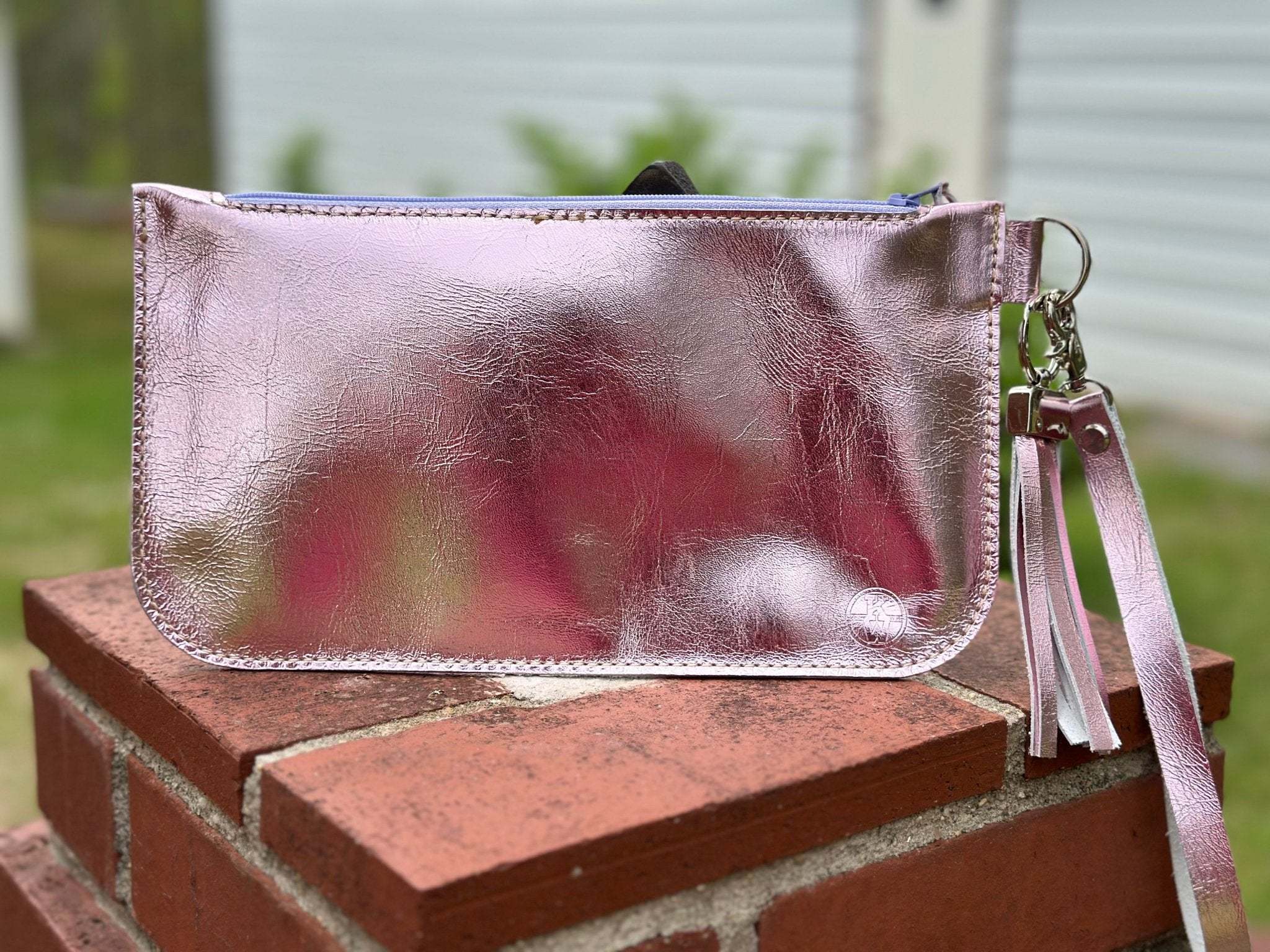 Metallic Pink Leather Clutch by Main Street Collective with Inside Pocket, Grab-and-Go Style